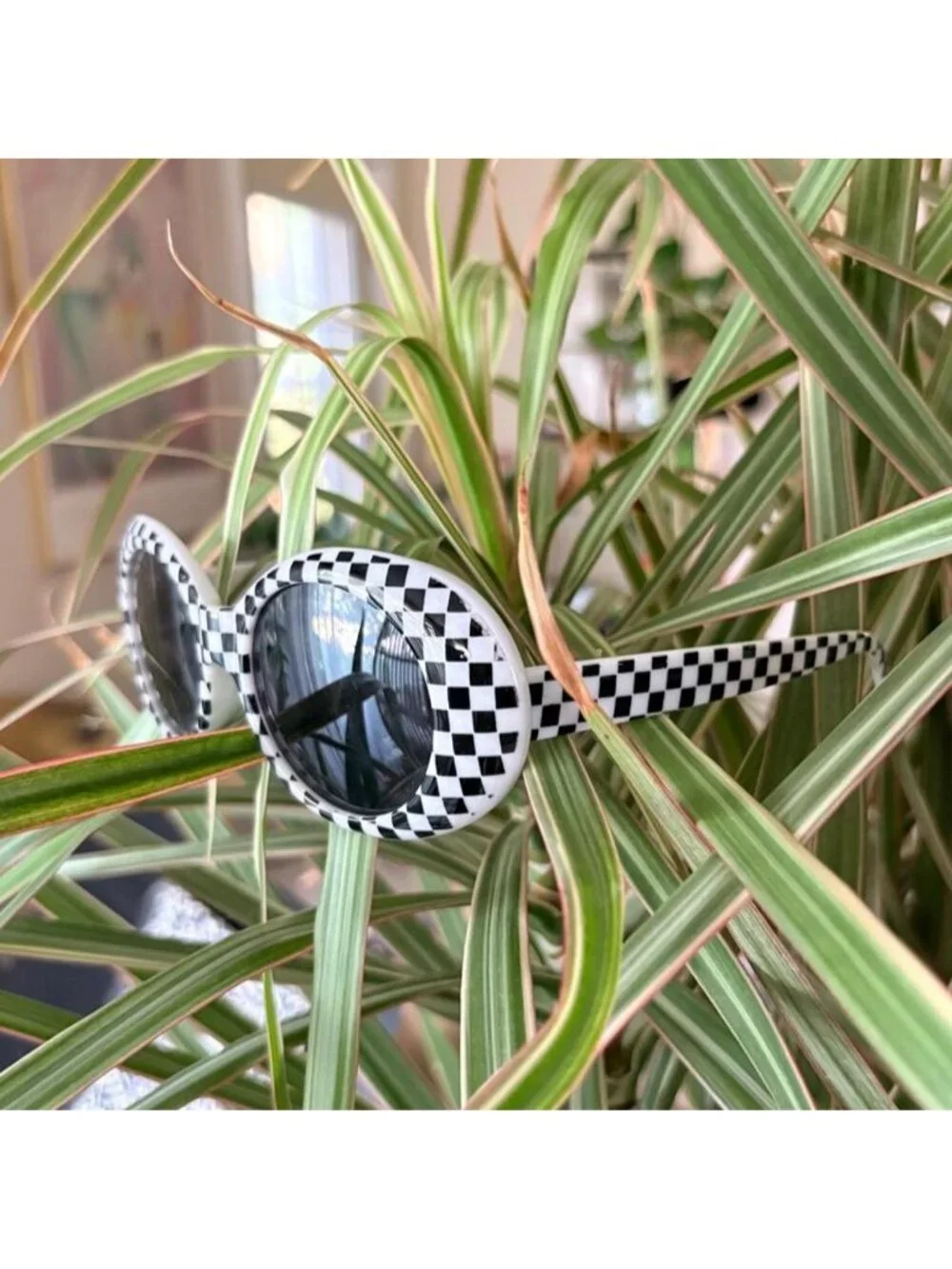 b&w checkerboard printed clout goggle sunglasses